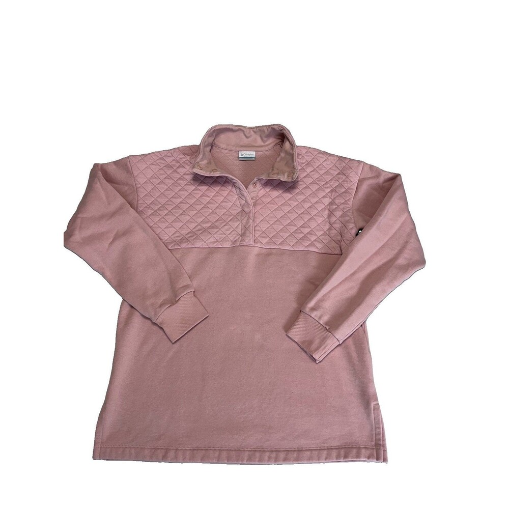 Columbia Womens Hart Mountain Quilted Half Snap Pullover Sweatshirt Pink Medium